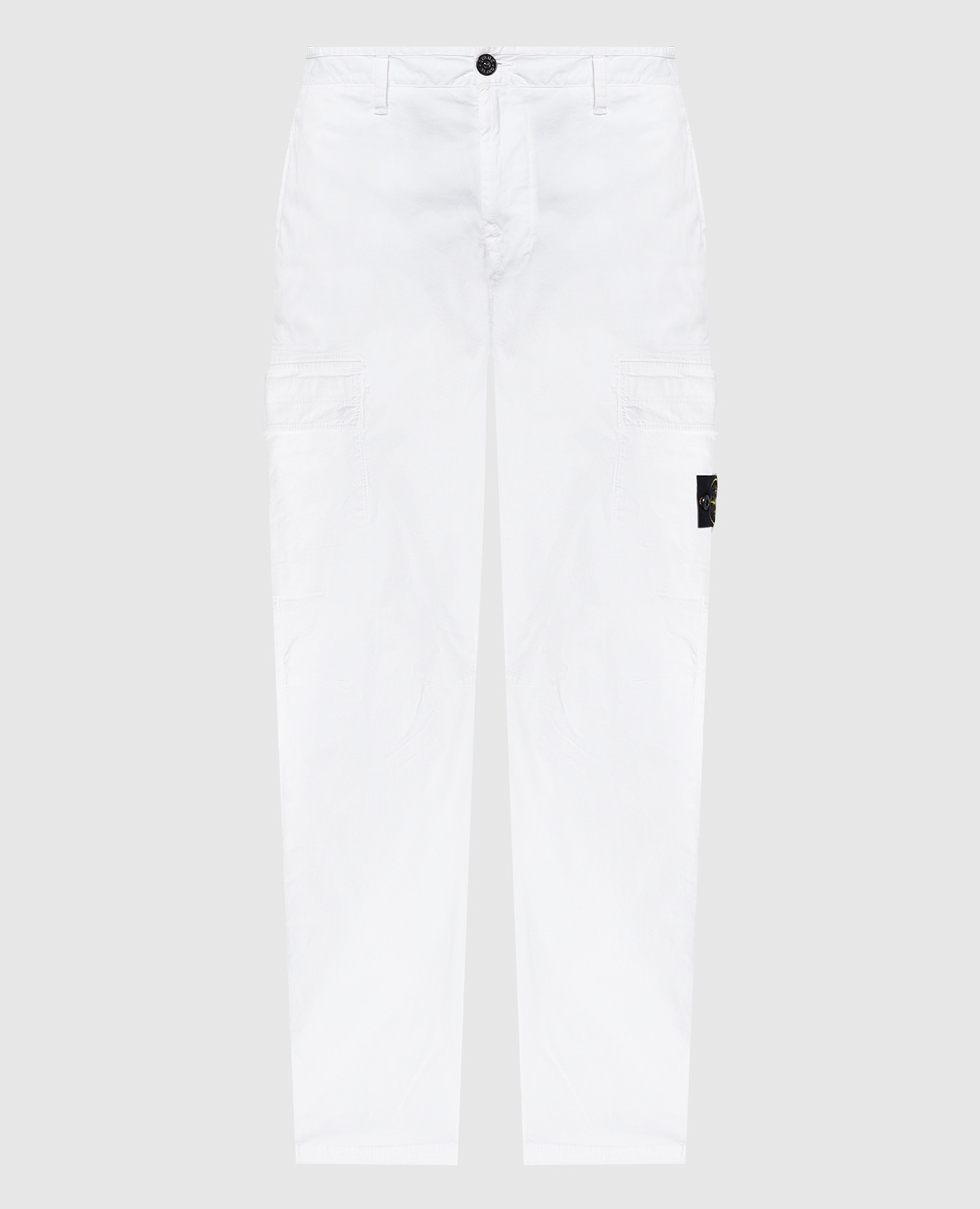 White cargo pants with logo patch