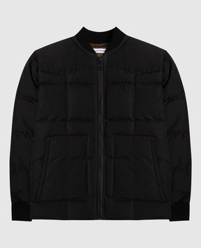 Dolce&Gabbana Дитячий чорний пуховик з вишивкою монограми логотипа DG L42B90HUMVT