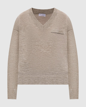 Brunello Cucinelli Бежевый пуловер с леном с люрексом M8Q202912