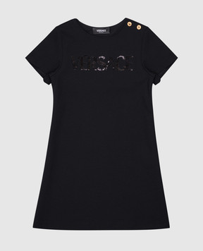 Versace Дитяча чорна сукня з логотипом з паєток 10181381A13131