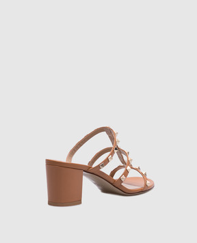 Valentino Коричневые кожаные мюли ROCKSTUD 6W2S0C47VOD