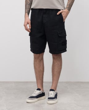 Stone Island Синие шорты-карго из льна с логотипом. K1S15L100001S00F8
