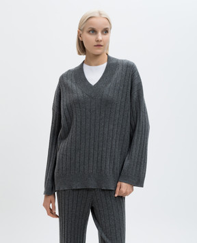 Brunello Cucinelli Сірий пуловер з кашеміру в рубчик M12193402