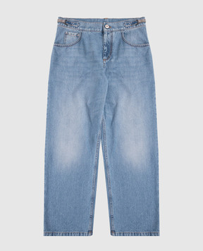 Brunello Cucinelli Дитячі блакитні джинси з ланцюжком моніль BH188P606C
