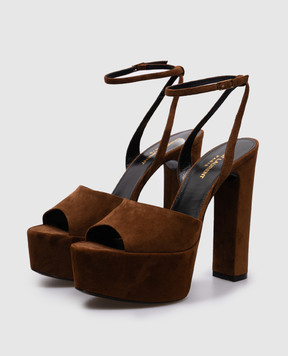 Saint Laurent Коричневі замшеві босоніжки 701788