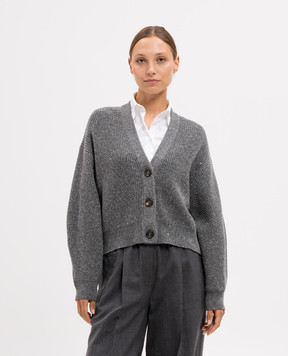 Brunello Cucinelli Сірий кардиган з кашеміром і вовною з люрексом і паєтками MBM756906P