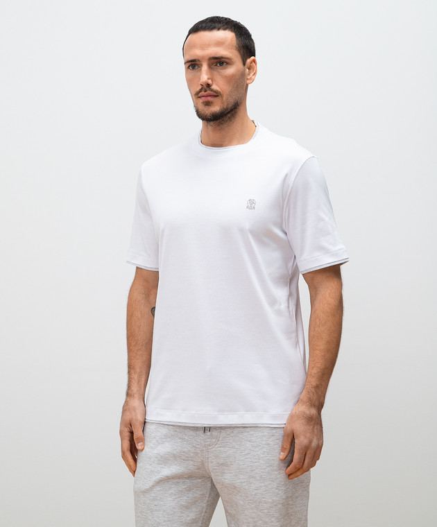 Brunello Cucinelli Біла футболка з емблемою з ефектом накладання шарів M0B137427G зображення 3