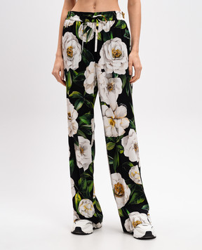 Dolce&Gabbana Черные брюки из шелка в принт гардении. FTC9YTFSA7F