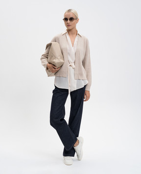 Brunello Cucinelli Бежевий кардиган з кашеміру з блузою M12213506