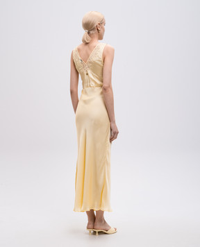 Twinset Жовта сукня міді з мереживом 251TP2370