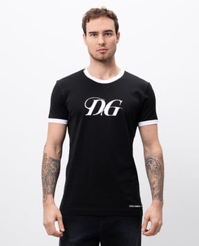 Dolce&Gabbana Чорна футболка з контрастним принтом монограми логотипа G8PV1TG7O4Y