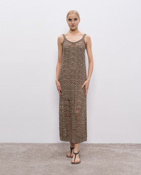 Brunello Cucinelli Коричнева сукня з льоном та шовком MGD562A92