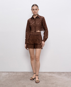Ermanno Scervino Коричневые шорты с вышивкой бродеры D464P602RXT