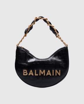 Balmain Черная кожаная сумка-хобо 1945 Soft Moon с металлическим логотипом EN1BQ954LETF