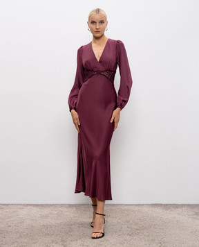 Twinset Бордова сукня максі з мереживом макраме 252TP2482