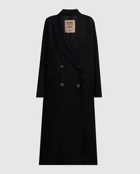 UMA WANG Чорне двобортне пальто Camelot з льоном UP8001