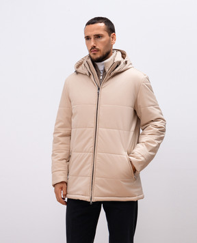 Cashmere&Whiskey Бежевая стеганная куртка с гравировкой монограммы логотипа CWSS24004