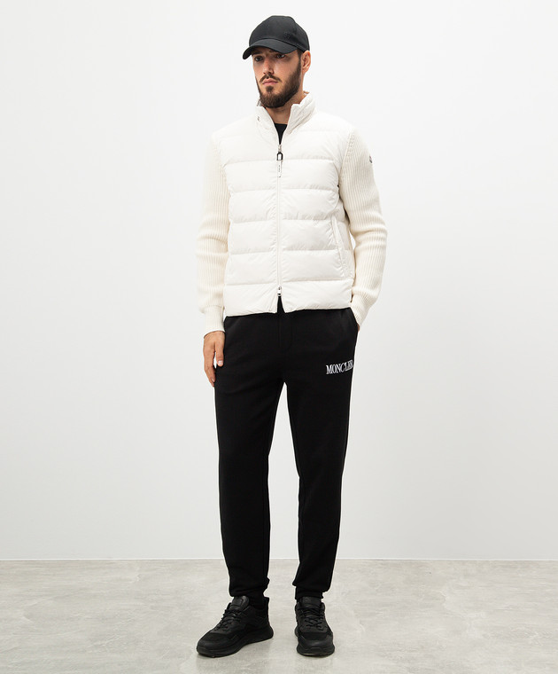 Moncler - Белая комбинированная пуховая куртка с логотипом