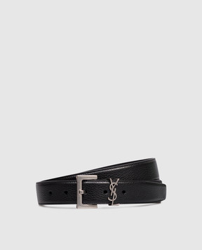 Saint Laurent Чорний шкіряний ремінь з монограмою логотипа 634440DTI0E