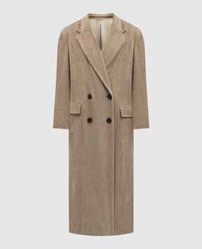 Brunello Cucinelli Бежевое вельветовое пальто с цепочкой мониль MD5749831P
