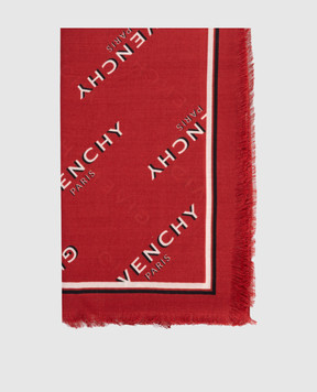 Givenchy Красный платок с шерстью и шелком в принт логотип 710009497001