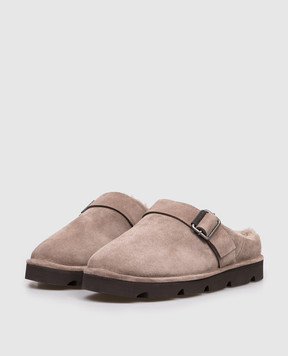 Brunello Cucinelli Бежевые замшевые мюли на меху MZSFG3120