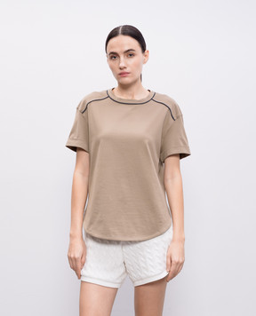Brunello Cucinelli Бежева футболка з ланцюжком моніль M0T81FP330