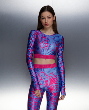 Versace Jeans Couture Голубой топ в принт Animalier 76HAH218JS289