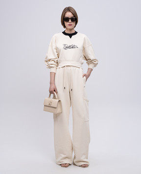 Off-White Бежевый свитшот с вышивкой логотипа OWBA07AS25FLE001