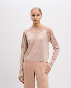 Ermanno Scervino Бежевый джемпер из шерсти с кружевом D455M735APATL