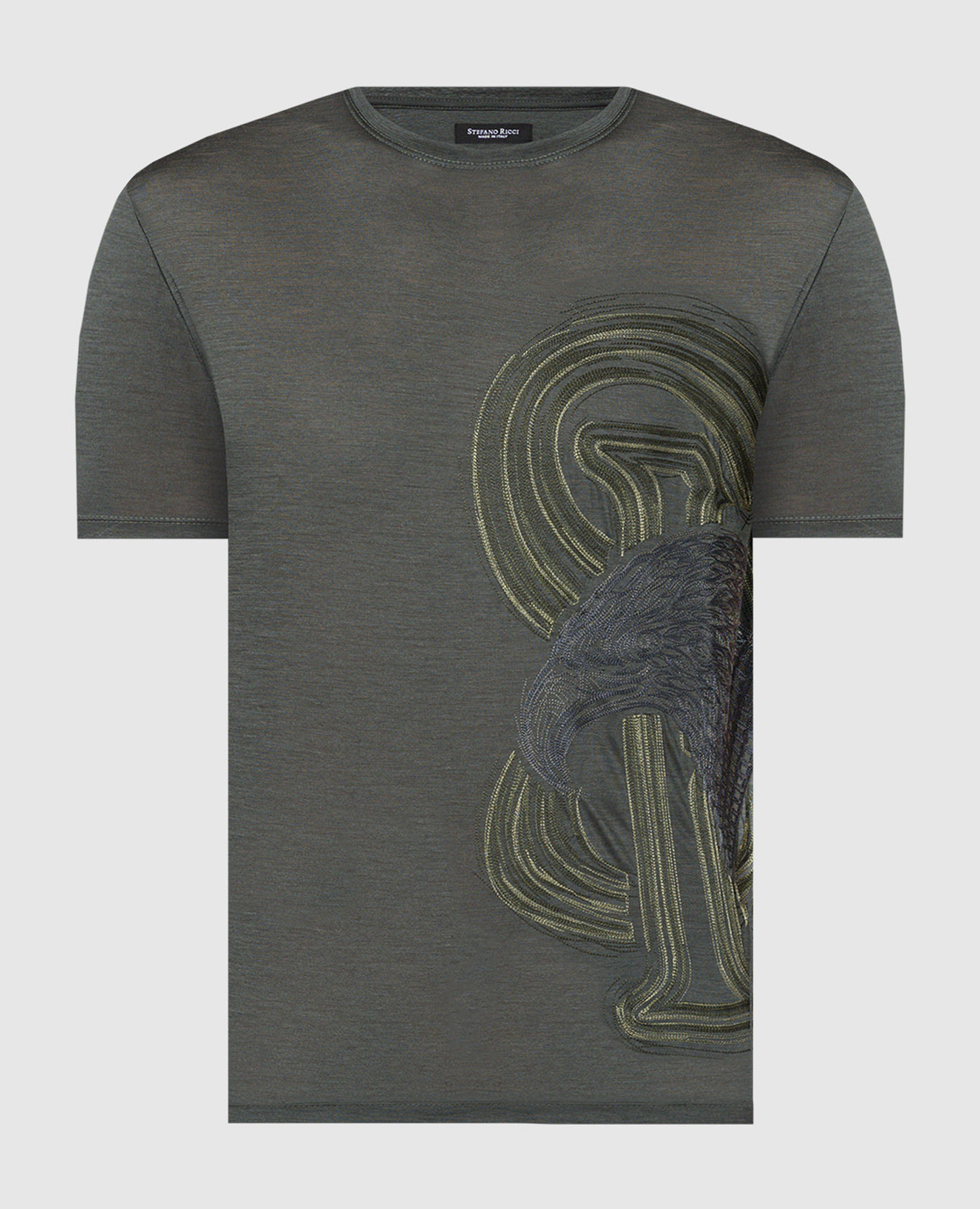 Green wool t-shirt with logo embroidery