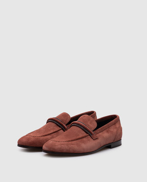 Brunello Cucinelli Коричневые замшевые лоферы с цепочкой мониль MZSFC3009P