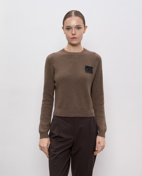 Brunello Cucinelli Коричневий джемпер з кашеміру з брошкою M12216300P