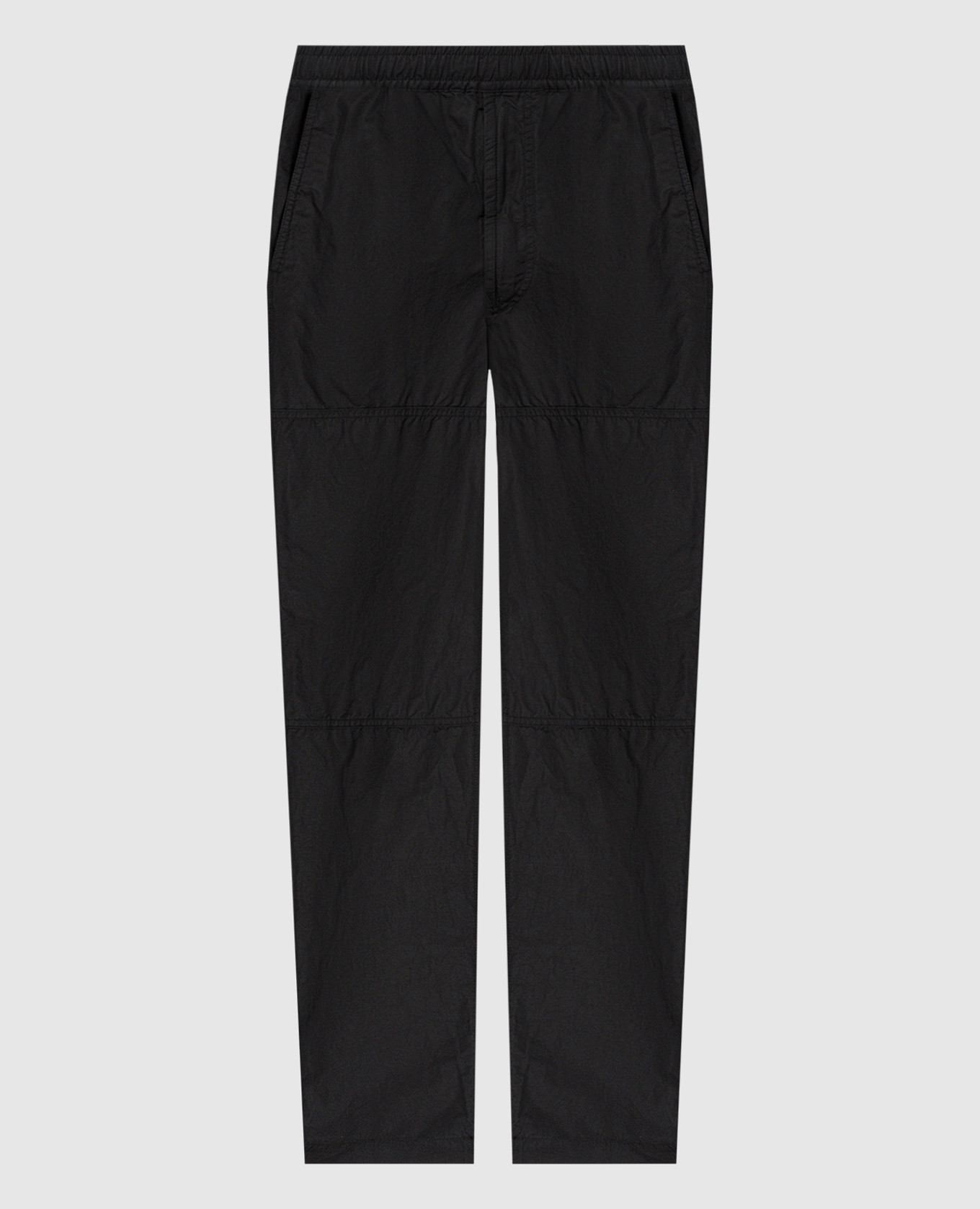 Black linen trousers with logo patch