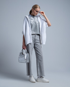 Brunello Cucinelli Серое поло с люрексом с логотипом ML947EN415