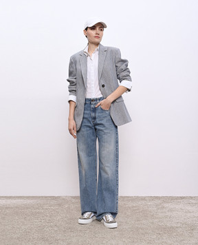 Brunello Cucinelli Блакитний жакет з льном в смужку ML1447018