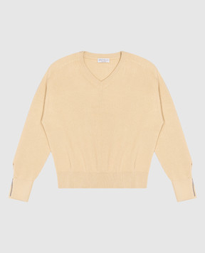 Brunello Cucinelli Дитячий жовтий пуловер в рубчик з ланцюжком моніль B19M18202C