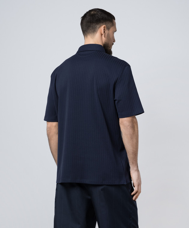 Brunello Cucinelli Голубое поло в рубчике с нашивкой логотипа MW8453937T изображение 4