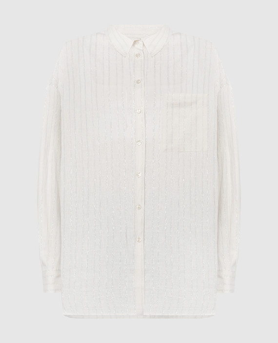 White elongated shirt with linen and lurex