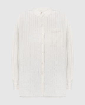 Twinset Белая удлиненная рубашка с леном с люрексом 241TT2221