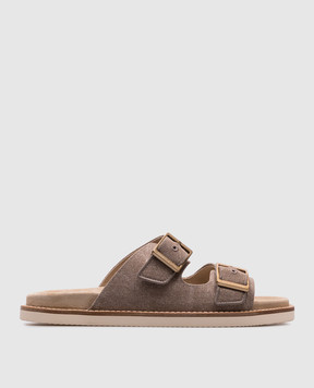Brunello Cucinelli Бежевые шлепанцы с гравировкой логотипа MZUJMXY235