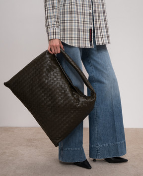 Bottega Veneta Шкіряна сумка Hop кольору хакі з плетінням Intrecciato 763970V3IV1