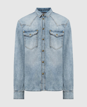 Versace Jeans Couture Голубая джинсовая рубашка с эффектом потертости 76GAL250CDW99