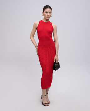 Balmain Червона сукня міді з фігурними вирізами EF0RI055KI42