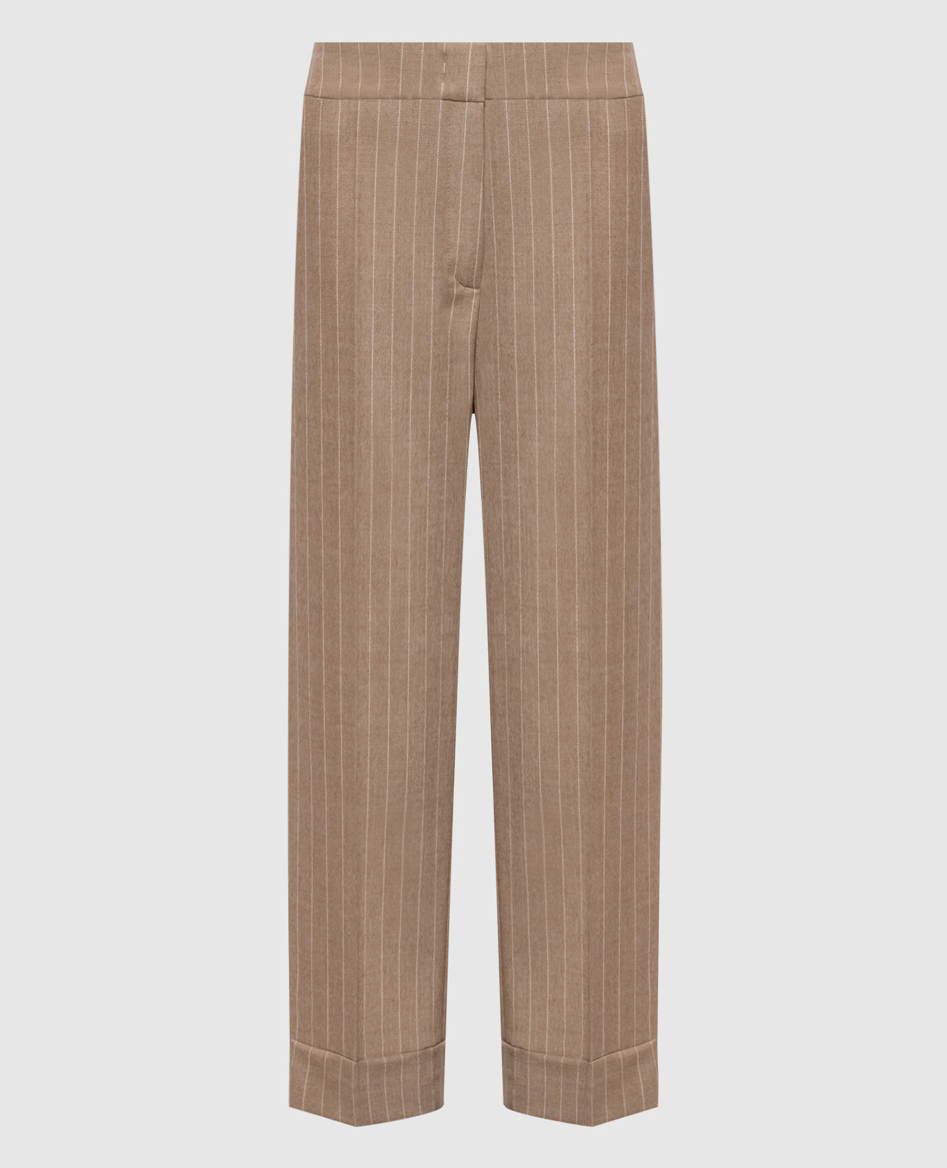 

Бежевые брюки из шерсти в полоску, Бежевый, Зауженные брюки