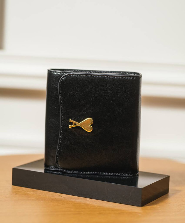 Ami Paris Черный кожаный портмоне с металлической эмблемой Ami de Coeur USL203AL0051 изображение 5