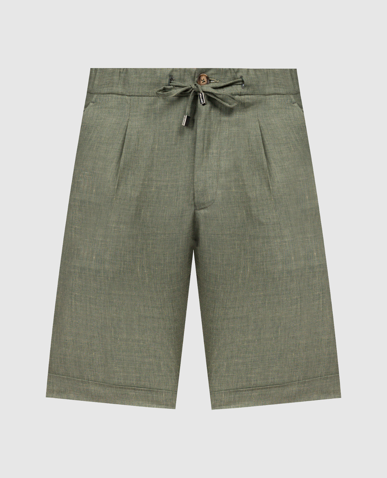 Green linen, wool and silk shorts