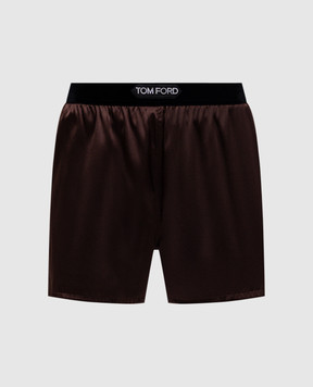 Tom Ford Коричневые шорты из шелка с нашивкой логотипа. SH0021FAX881