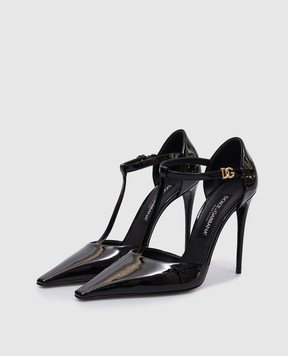 Dolce&Gabbana Черные кожаные лакированные туфли с металлическим логотипом DG CD1883A1471