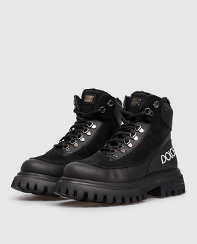 Dolce&Gabbana Дитячі чорні шкіряні черевики на хутрі з логотипом DA5177AL6963738